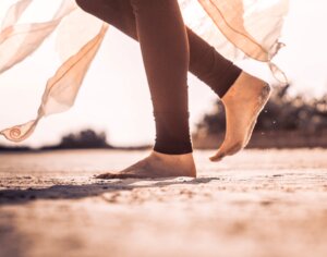 woman walking barefoot