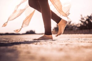 woman walking barefoot